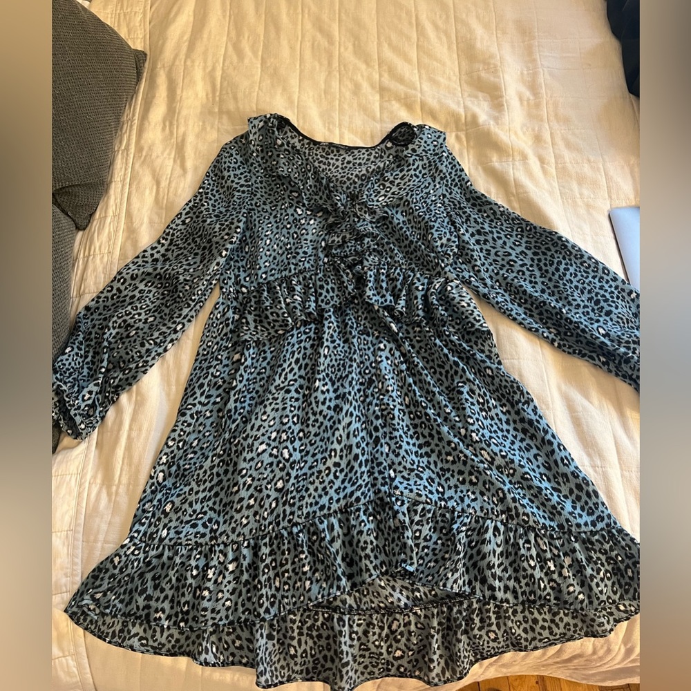Long sleeve blue cheetah mini dress in great condition